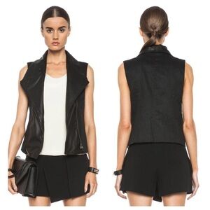 Vince Leather Linen Asymmetric Moto Biker Vest Black Womens Size XS